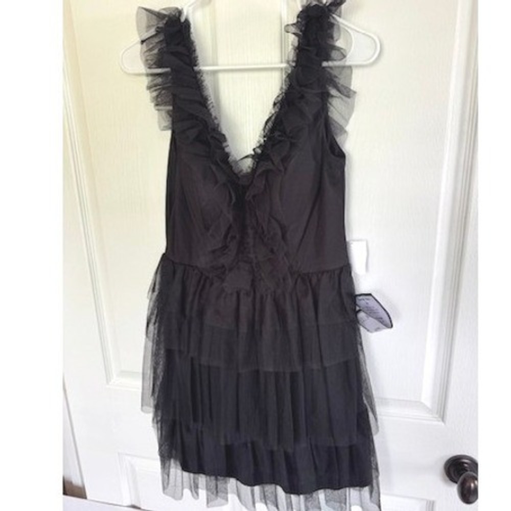 NWT City Studio Black Ruffled Tiered Tulle Mini Dress S whimsygoth homecoming